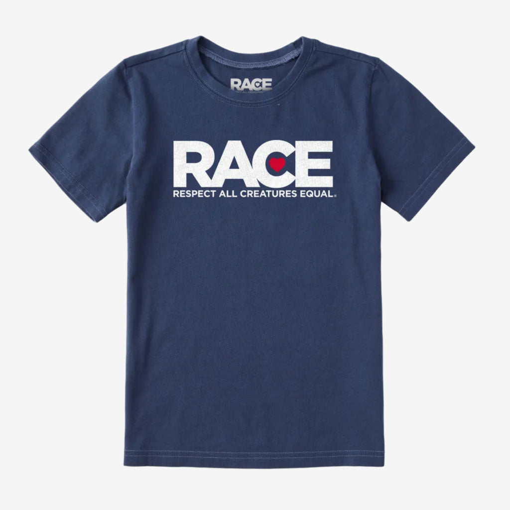 Youth Blue RACE White Logo Short Sleeve