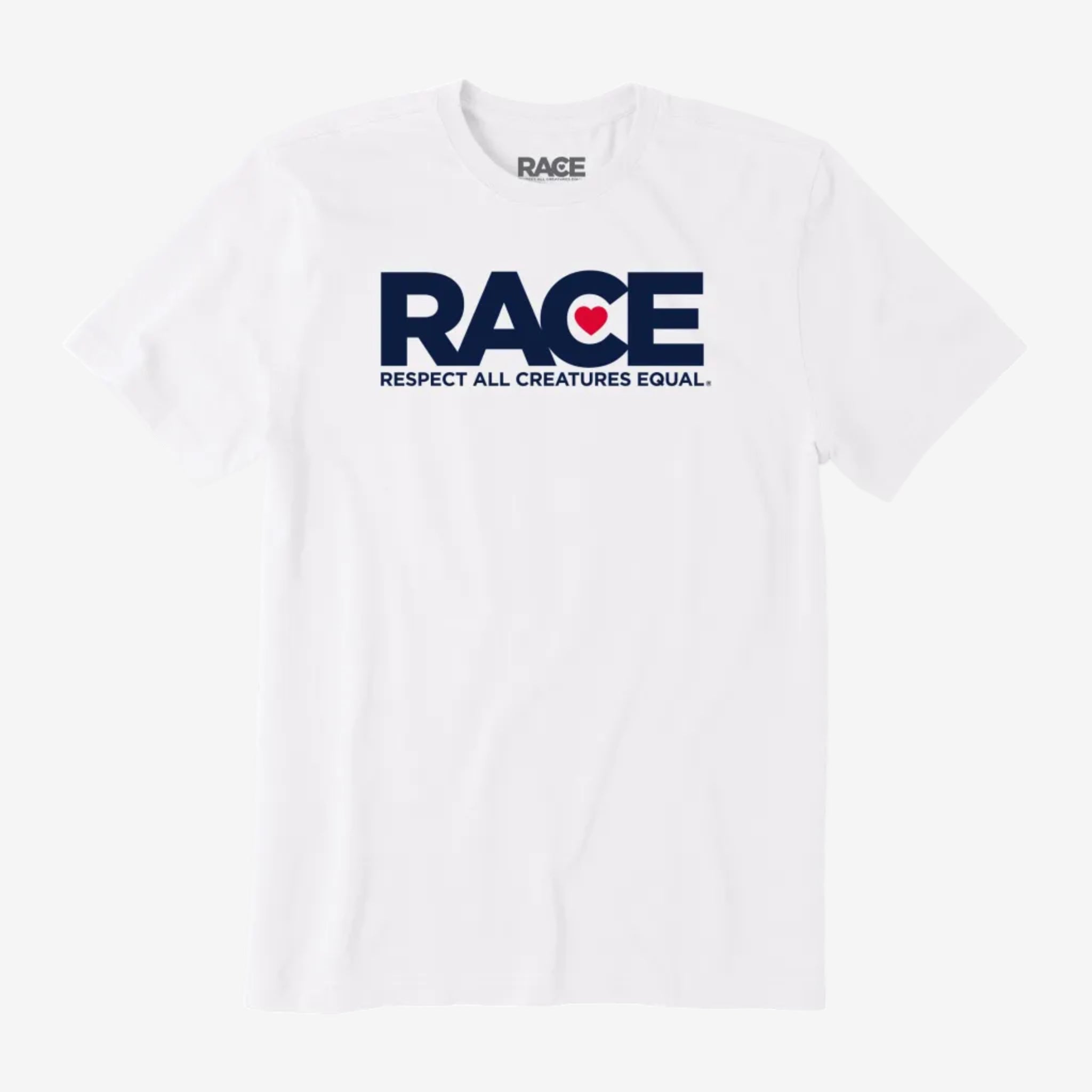 Men's White RACE Navy Logo Short Sleeve