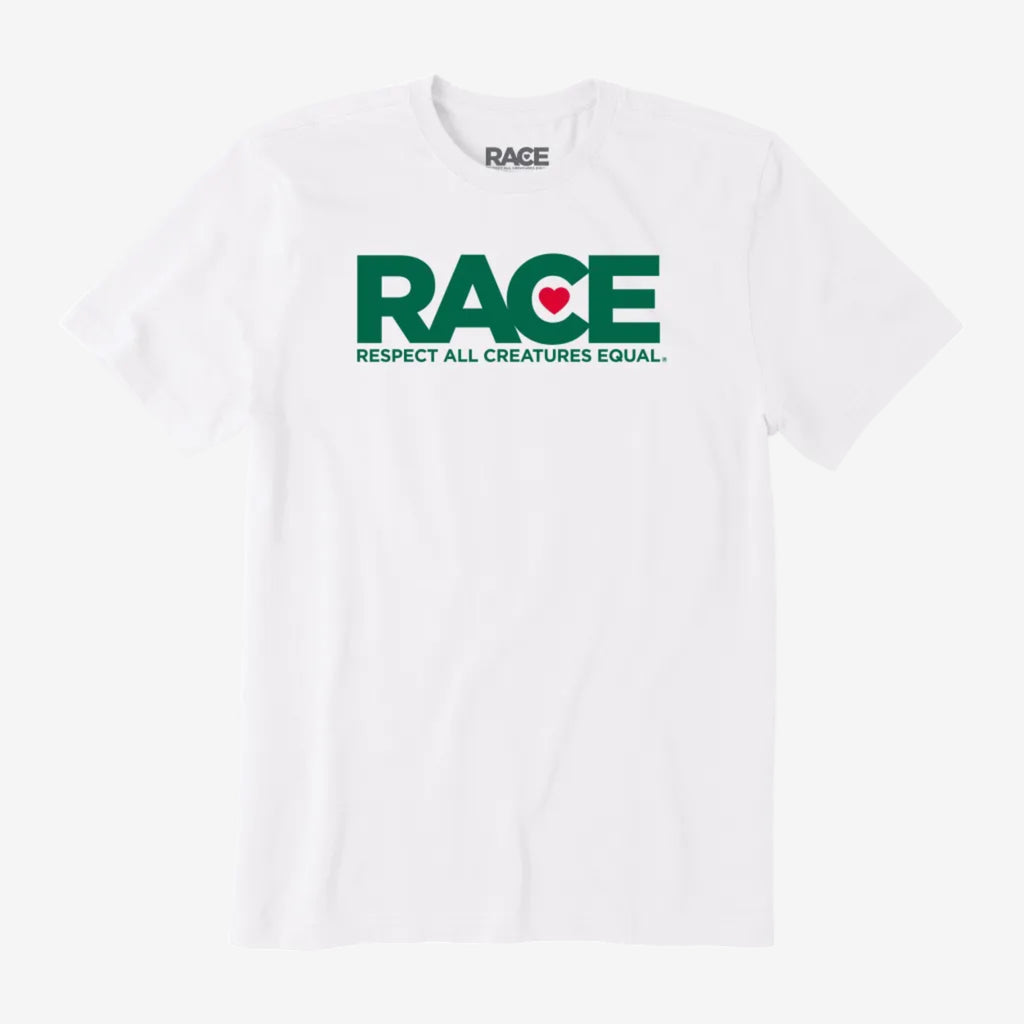 Men's White RACE Green Logo Short Sleeve