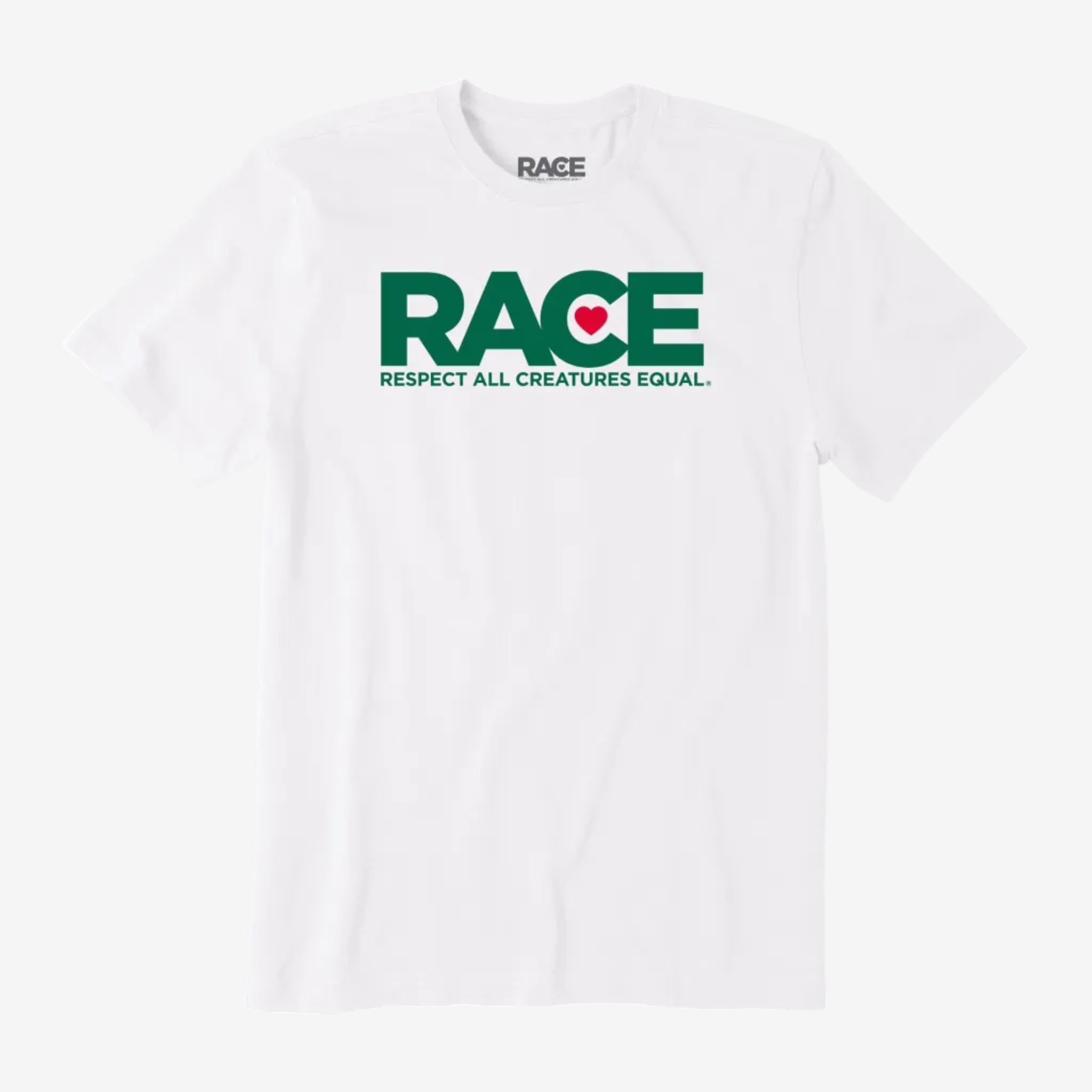 Men's White RACE Green Logo Short Sleeve