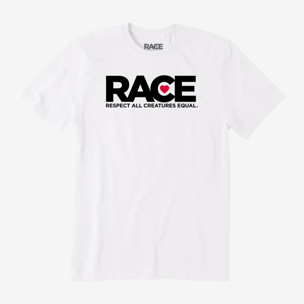 Men's White RACE Black Logo Short Sleeve