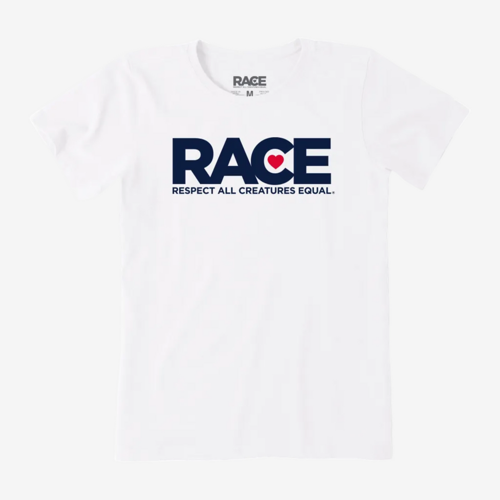 Women's Heavyweight White  RACE Navy Logo Short Sleeve
