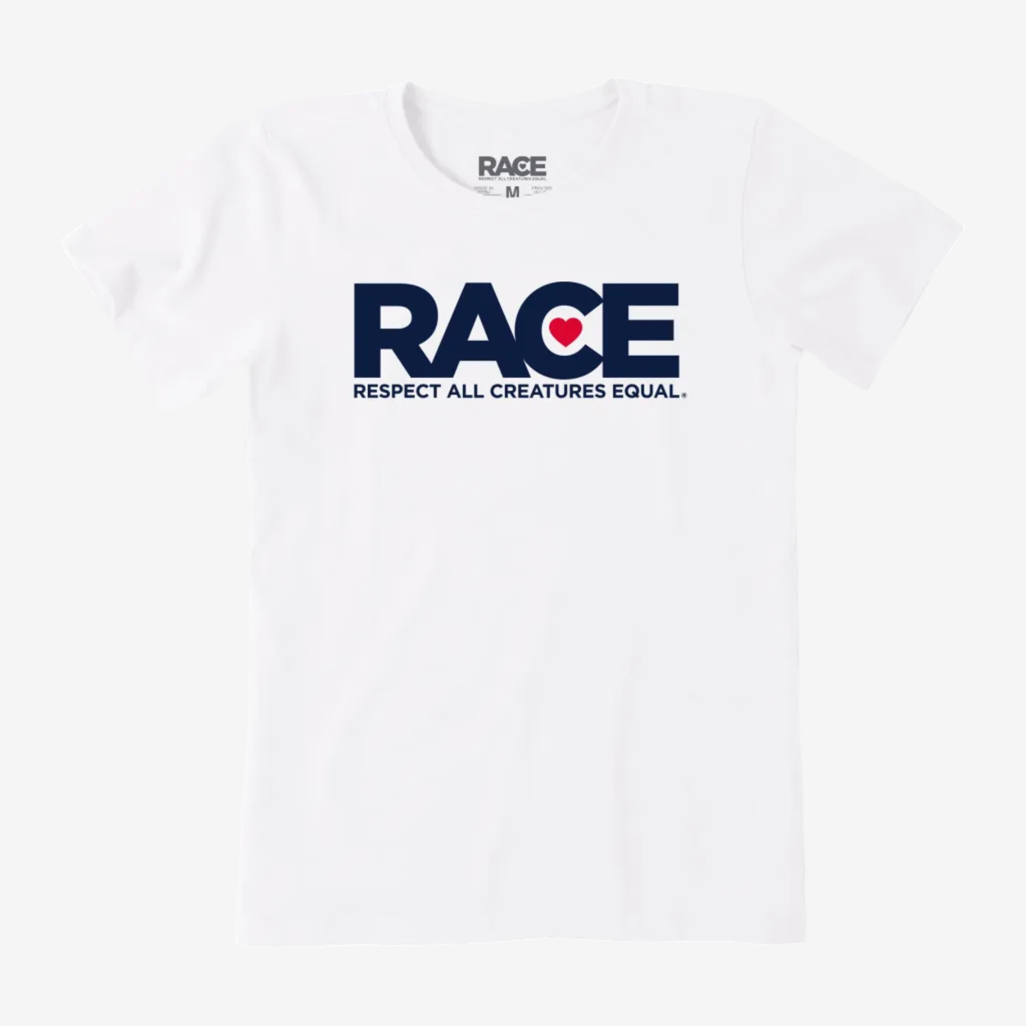 Women's Heavyweight White  RACE Navy Logo Short Sleeve