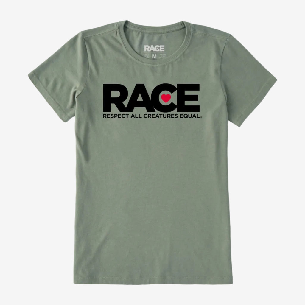 Women's Heavyweight Moss RACE Black Logo Short Sleeve
