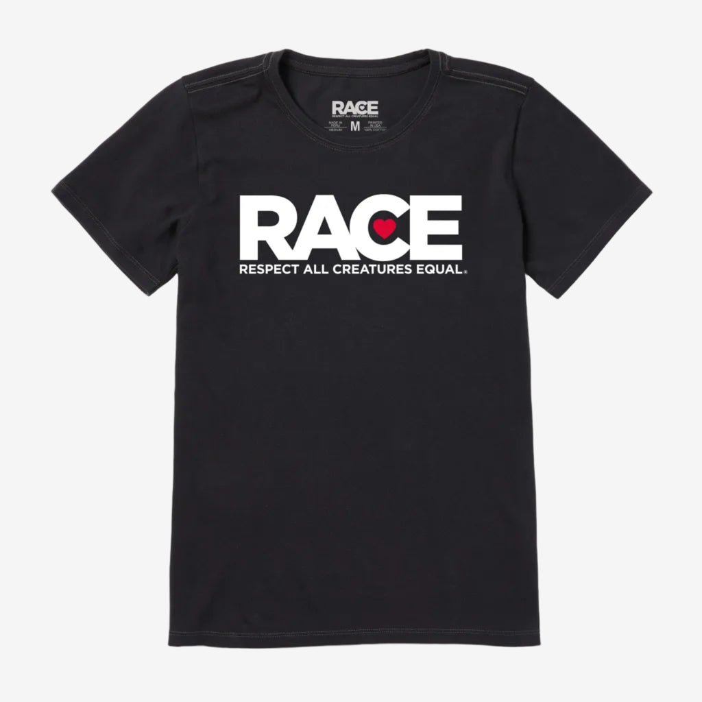 Women's Lightweight Black RACE White Logo Short Sleeve